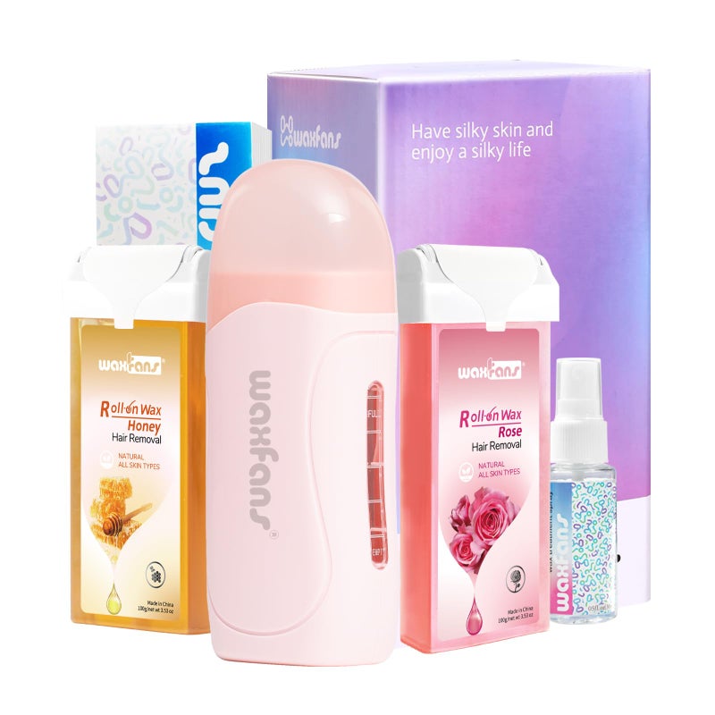 Waxfans Roll on Wax Kit, Waxing Kit for Women and Men, Wax Roller Waxing Kit for All Skin Types, Roll on Waxing Kit for Hair Removal, with Honey and Rose Wax Cartridges & 50 Pcs Wax Strips - Image 1