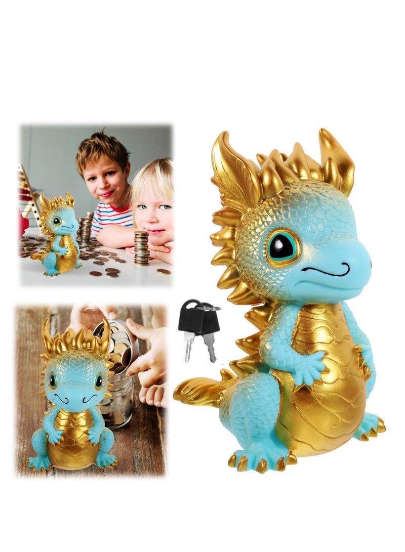 Zikra Dragon Shaped Bank Unbreakable Coin Chinese New Year Zodiac Saving Jar Ancient Animal Collectible for Good Luck Prosperity Golden - Image 1