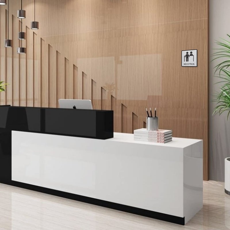 Vertical Root Inc ® Premium Brush Finish Square Silver Acrylic Reception Desk Door Sign Easy to Mount 3M Self-Adhesive Tape 5.8 Inch Signage for Resort Hotel Office Corporate Society Hospital Business - Image 3
