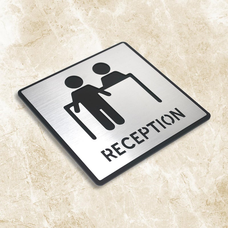 Vertical Root Inc ® Premium Brush Finish Square Silver Acrylic Reception Desk Door Sign Easy to Mount 3M Self-Adhesive Tape 5.8 Inch Signage for Resort Hotel Office Corporate Society Hospital Business - Image 2