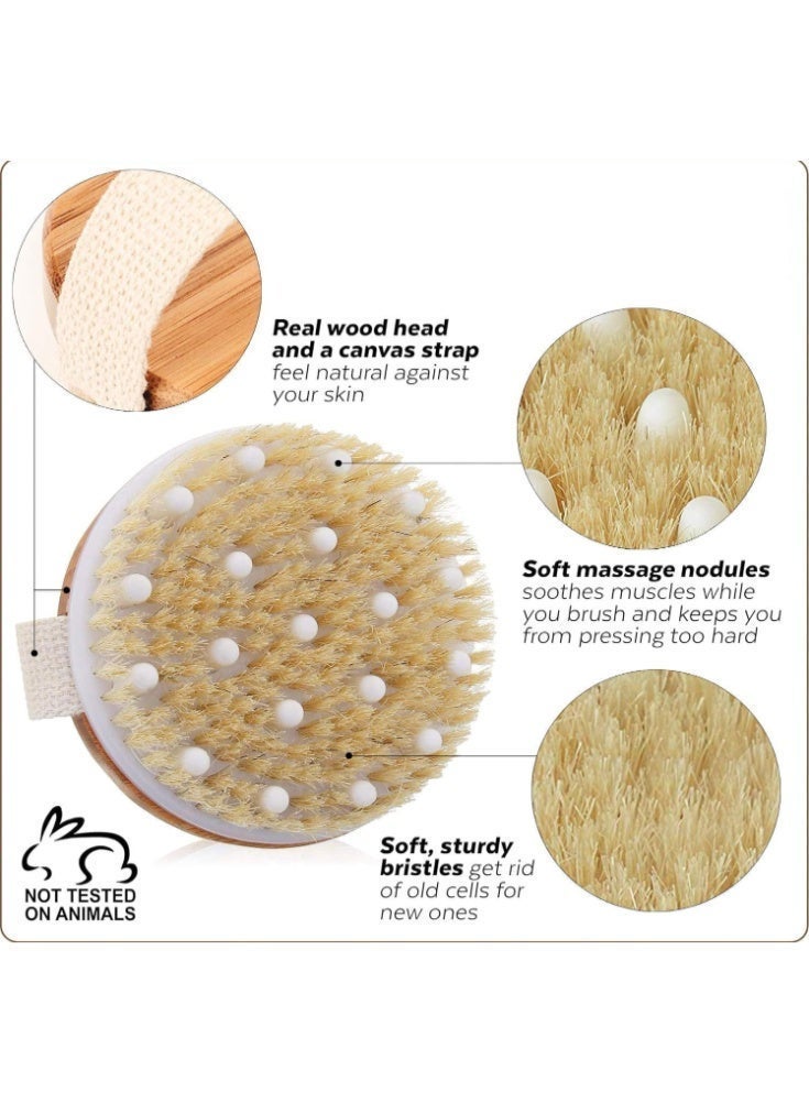 فرشاة تقشير الجسم الجافة المستديرة، بيج/أبيض - Image 5
