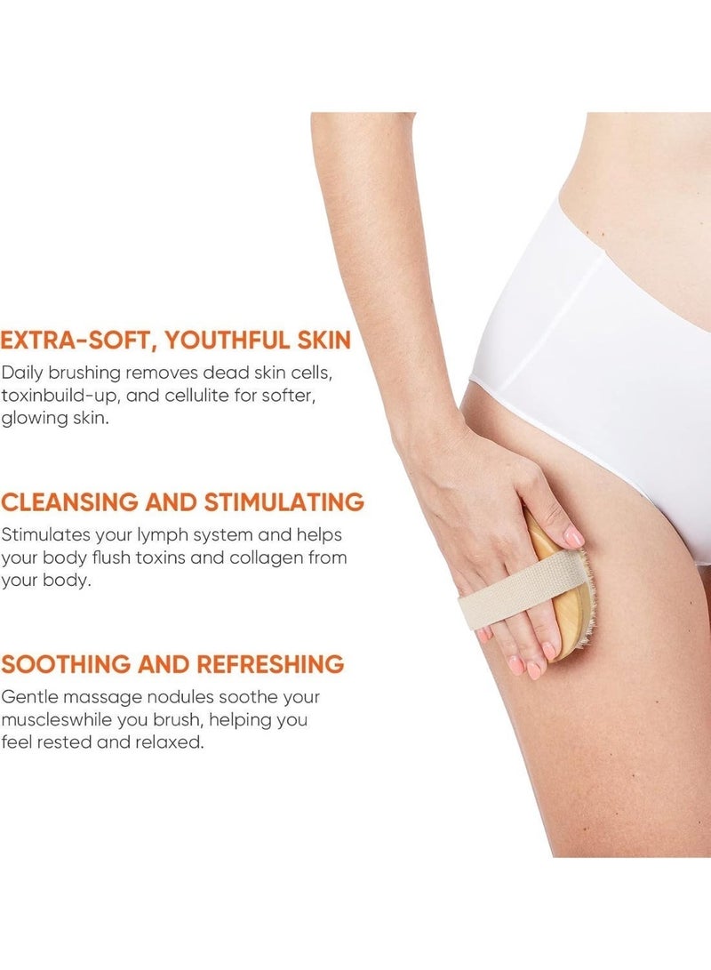 فرشاة تقشير الجسم الجافة المستديرة، بيج/أبيض - Image 2