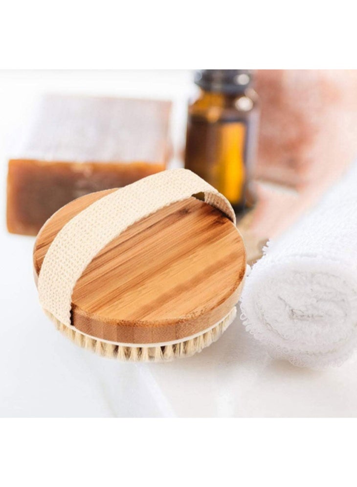 فرشاة تقشير الجسم الجافة المستديرة، بيج/أبيض - Image 4