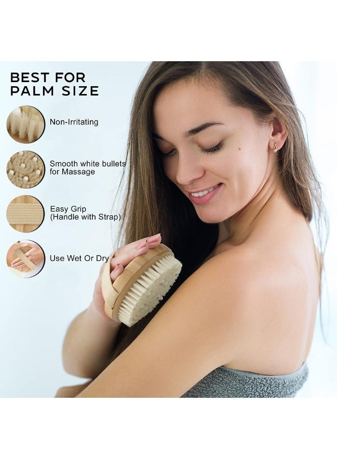 فرشاة تقشير الجسم الجافة المستديرة، بيج/أبيض - Image 3