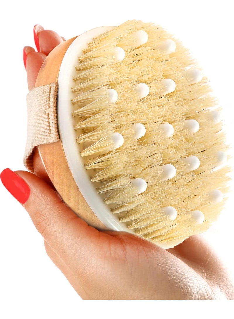 فرشاة الجسم الجافة (عبوة واحدة) - تقلل السيلوليت، فرشاة جافة للسيلوليت وتصريف اللمف، فرشاة تقشير مع نتوءات تدليك ناعمة، فرشاة استحمام لتقشير الجسم (فرشاة بشعيرات طبيعية 100%) - Image 1