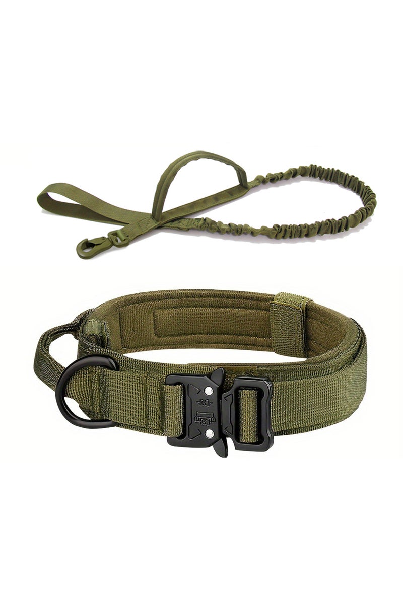 erorex L army green Heavy Duty Tactical Dog Collar and Leash Set Military Collars with Handle Training Walk