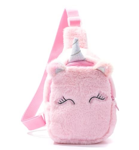 Hiflyer Kids Crossbody Bag Kids Sling Bags, Small Plush Sling Bag for Kids Travel Bag for Kids, Unicorn Sling Bag for Girls (Pink) - Image 1