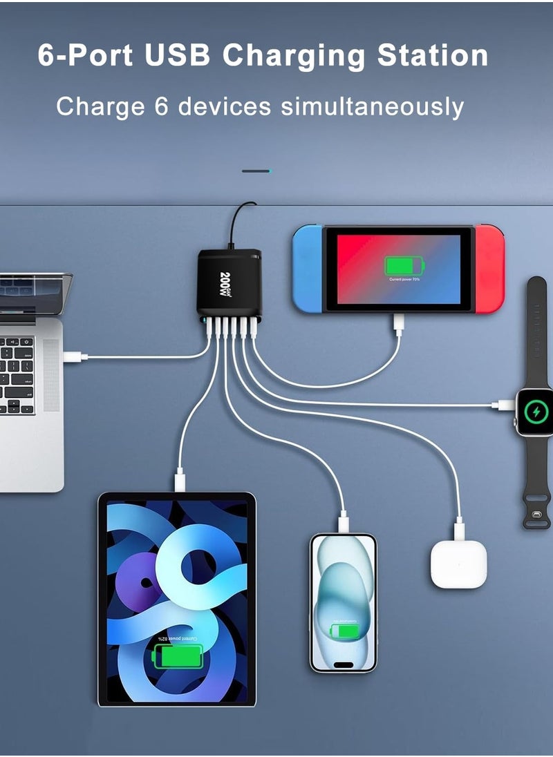 REACLOUD 200W USB C Charger, GaN Charger Station, 6-Port Fast Charger, USB Wall Charger Power Adapter, Type C Phone Charger Block Compatible with MacBook, iPad, iPhone 15 14 13 12, Samsung Galaxy, Laptop  - Image 3