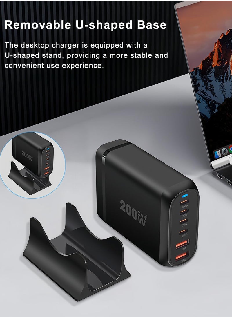 REACLOUD 200W USB C Charger, GaN Charger Station, 6-Port Fast Charger, USB Wall Charger Power Adapter, Type C Phone Charger Block Compatible with MacBook, iPad, iPhone 15 14 13 12, Samsung Galaxy, Laptop  - Image 5