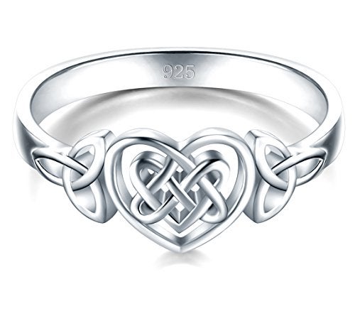 BORUO 925 Sterling Silver Ring Celtic Knot Heart High Polish Tarnish Resistant Eternity Wedding Band Stackable Ring Size 8 - Image 2
