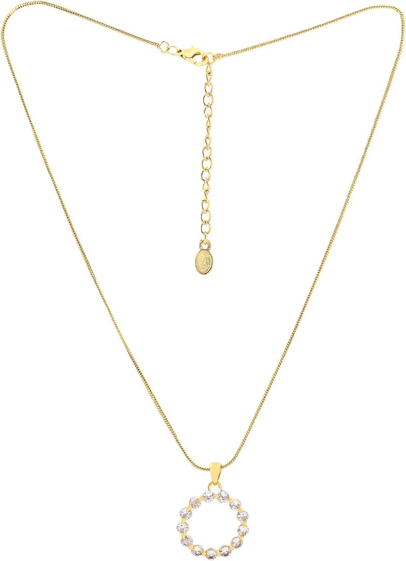 Estele 24 Kt Gold Plated Brass Trendy Rainbow Necklace with Fancy Clear Crystals for Women - Image 1