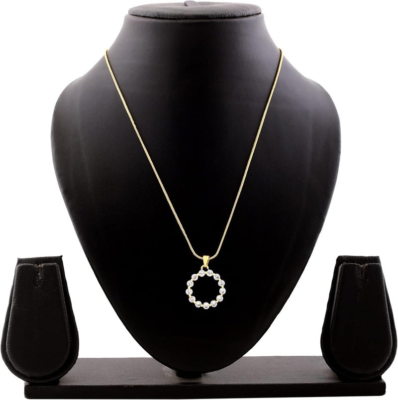 Estele 24 Kt Gold Plated Brass Trendy Rainbow Necklace with Fancy Clear Crystals for Women - Image 5