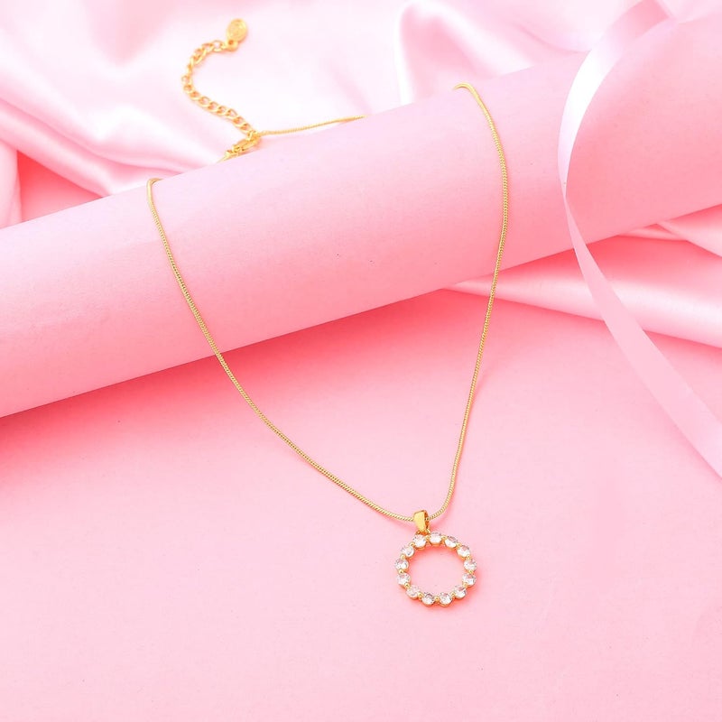 Estele 24 Kt Gold Plated Brass Trendy Rainbow Necklace with Fancy Clear Crystals for Women - Image 2