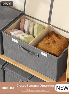 DUNISO 2pcs Foldable Closet Storage Organizer with lid,Wardrobe Clothes Organizer For Organizing Clothing, Sheets, Toys, Books,Washable Closet Storage Boxes with Carrying Handles Cube Stackable Storage Bin for Home Bedroom Office  - Image 1