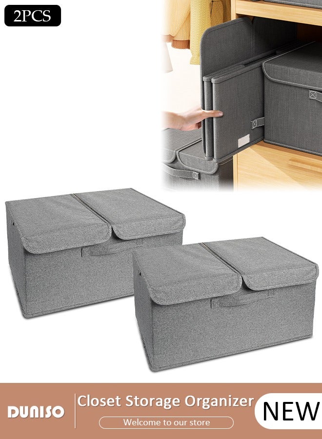 DUNISO 2pcs Foldable Closet Storage Organizer with lid,Wardrobe Clothes Organizer For Organizing Clothing, Sheets, Toys, Books,Washable Closet Storage Boxes with Carrying Handles Cube Stackable Storage Bin for Home Bedroom Office - Image 1