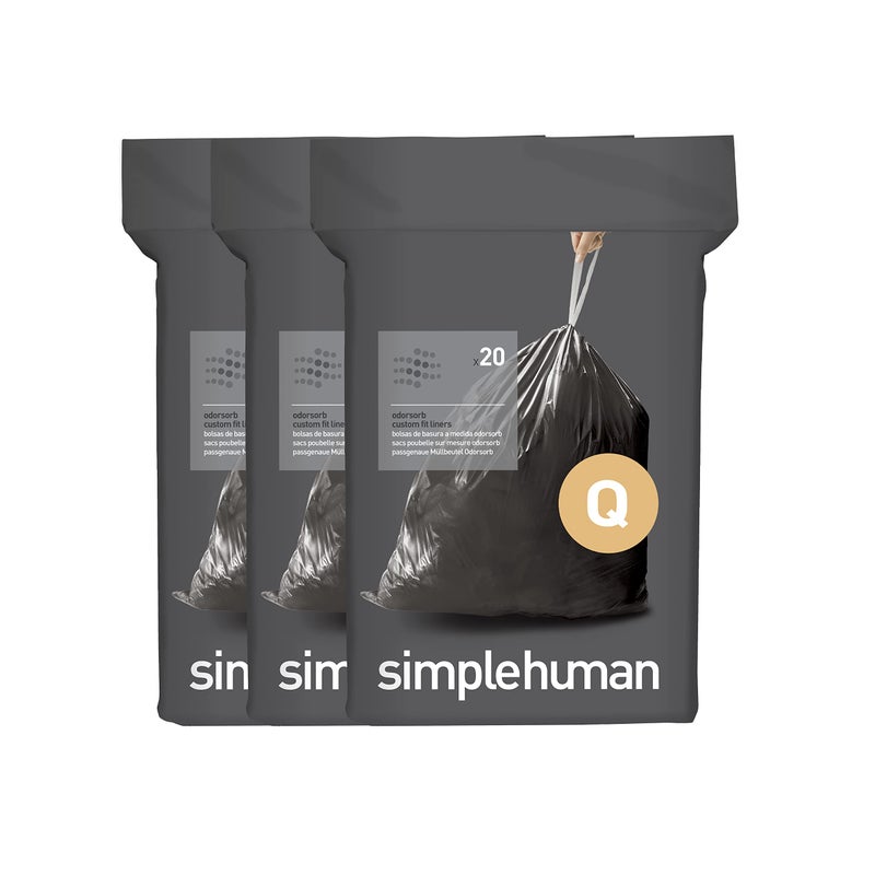 simplehuman Code Q 60 Count, Genuine Odorsorb Custom Fit Liners, Drawstring Odor Absorbing Trash Bags in Dispenser Packs, 50-65 Liter / 13-17 Gallon - Image 1