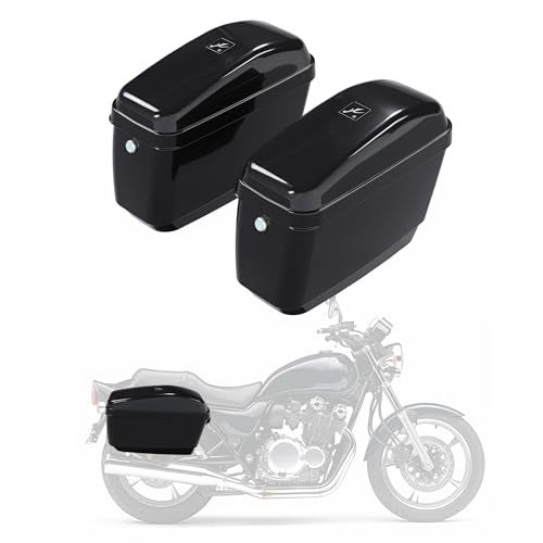 ECOTRIC 45L Motorcycle Hard Saddle Bags W/Lock Compatible with Harley Davidson Honda Shadow Kawasaki Vulcan VN Saddle Bags Trunk Storage Carrier w/Mounting Kit Plastic Black - Image 1