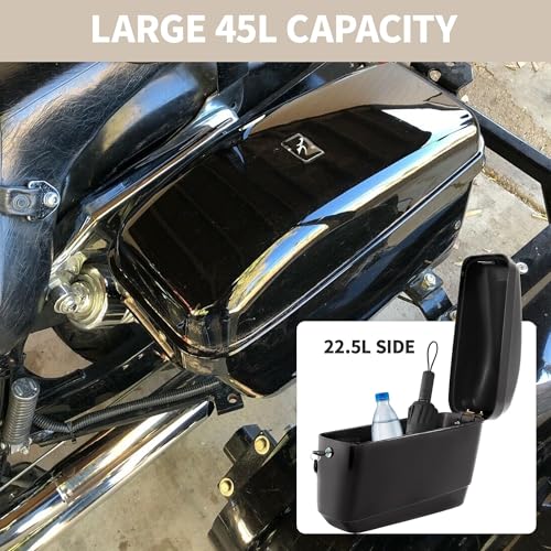 ECOTRIC 45L Motorcycle Hard Saddle Bags W/Lock Compatible with Harley Davidson Honda Shadow Kawasaki Vulcan VN Saddle Bags Trunk Storage Carrier w/Mounting Kit Plastic Black - Image 5