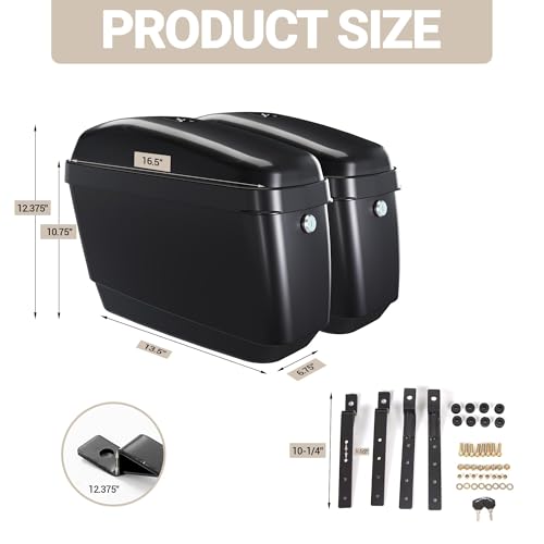ECOTRIC 45L Motorcycle Hard Saddle Bags W/Lock Compatible with Harley Davidson Honda Shadow Kawasaki Vulcan VN Saddle Bags Trunk Storage Carrier w/Mounting Kit Plastic Black - Image 4