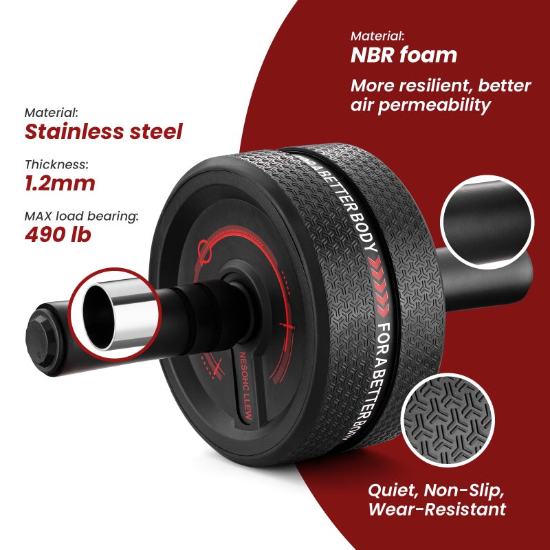 NESOHC-LLEW Upgraded Ab Roller Wheel. Abdominal Training Roller for Men/Women, Abdominal Wheels Widened to 3.4 ", Rubber Tread of The Abdominal Wheel Upgraded, Max Weight 490 lbs - Image 3