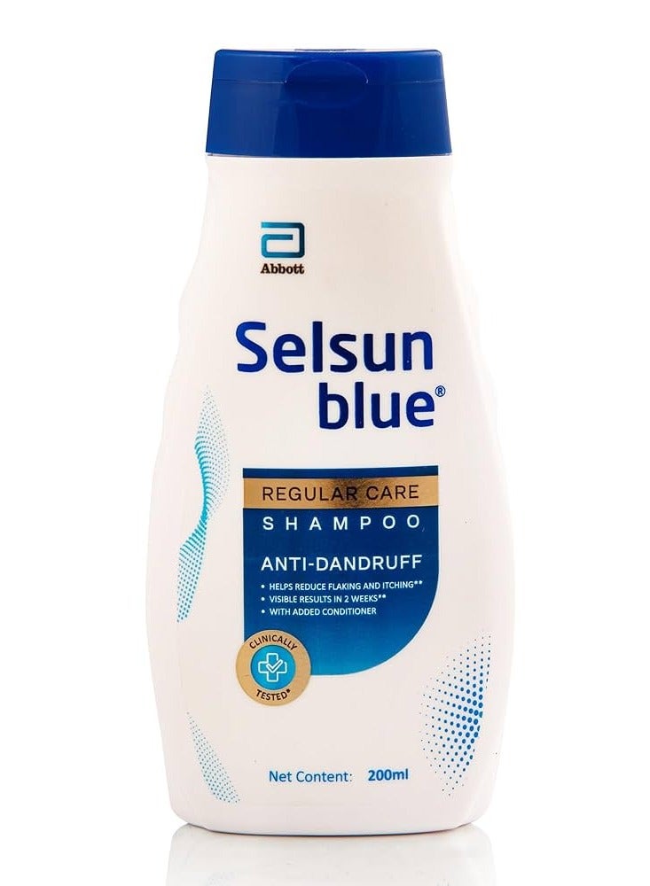 Selsun Blue Regular Care Shampoo for Men and Women with Added Conditioner, Helps Reduce Flaking and Itching, Control Dandruff, 200 ml - Image 1