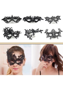 6 Pieces Women Lace Eye Mask, Masquerade Masks Mysterious Face Venetian Eyemask for Carnival Party Costume Ball, Black
