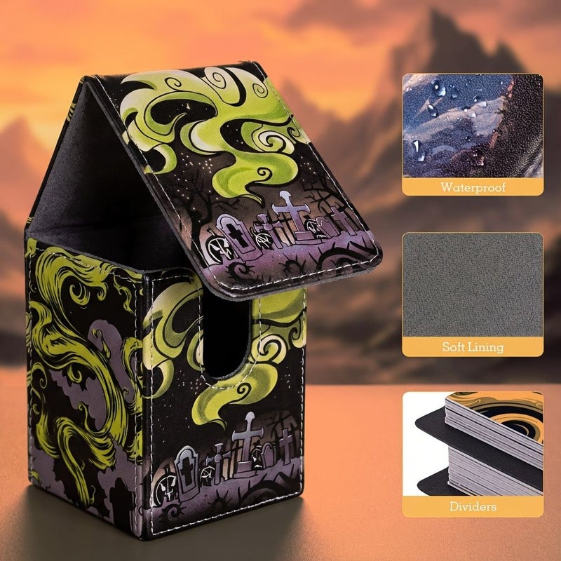 Green Ghost Trading Card Storage Box With Magnetic Sleeve And 2 Dividers Large Capacity Card Holder Divider - Image 1