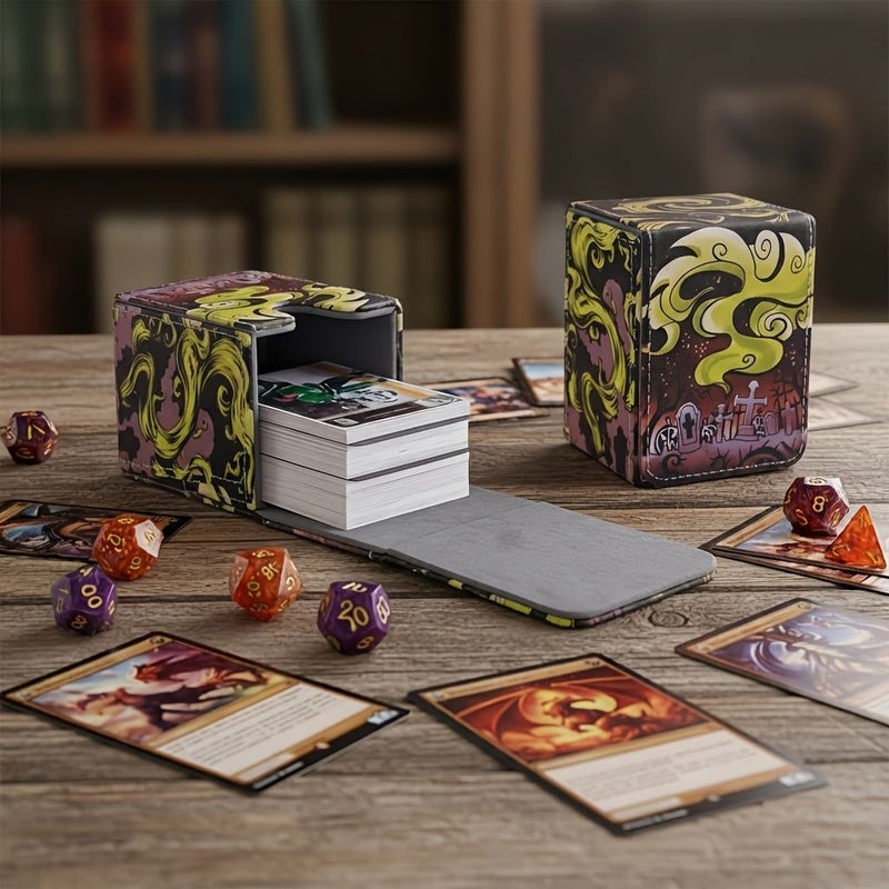 Green Ghost Trading Card Storage Box With Magnetic Sleeve And 2 Dividers Large Capacity Card Holder Divider - Image 4