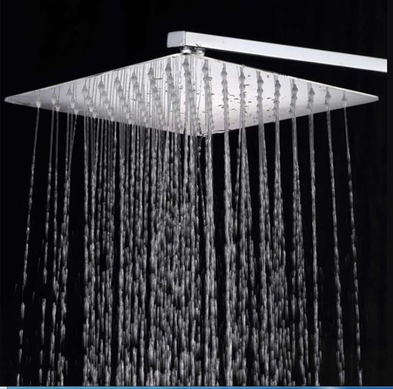 MLD MLD ultra slim square rain shower Stainless Steel 12 inch 30 cm for bathroom With 15 inch long steel shower arm Silver, Chrome Finish - Image 1