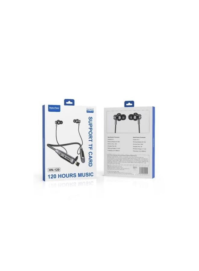 Haino Teko HN120 Bluetooth Neck Band Headphone 120 Hours Music With High Bass Sound Quality Super Clear Mic And TF Card Support Black - Image 3