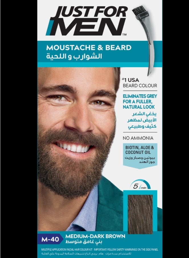 Just For Men Mustache & Beard Dye for Men - No. M-40 Medium Dark Brown | 28g