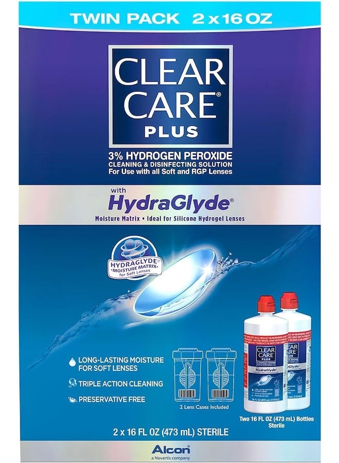 CLEAR CARE Hydraglyde Disinfecting Solution Twin Pack - 16oz - Image 1