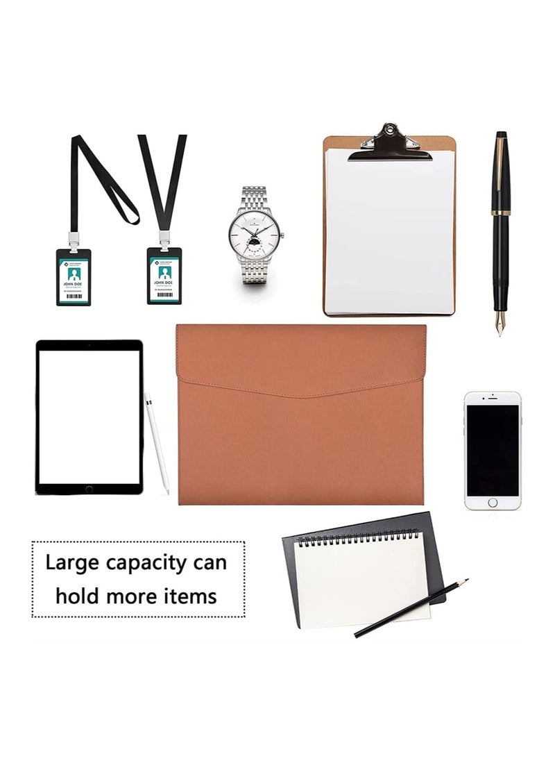 Generic Brown Portable Waterproof Leather Document Organizer A4 File Wallet for Travel Business Meeting Storage  - Image 3