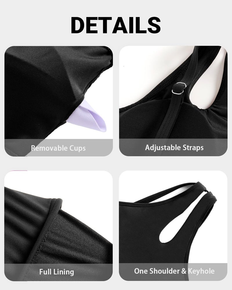 Yonique Women High Waisted Bikini - One Shoulder Bathing Suit Tummy Control Two Piece Swimsuit 2025 Black Large - Image 5
