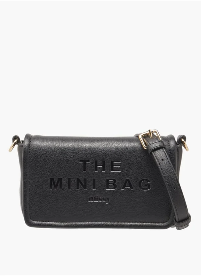 MISSY Women Logo Embossed Crossbody Bag with Detachable Strap and Flap Closure