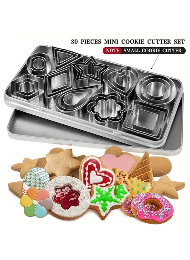 30 Piece Mini Stainless Steel Cookie Cutter Set Assorted Shapes Baking Cutters - Image 1