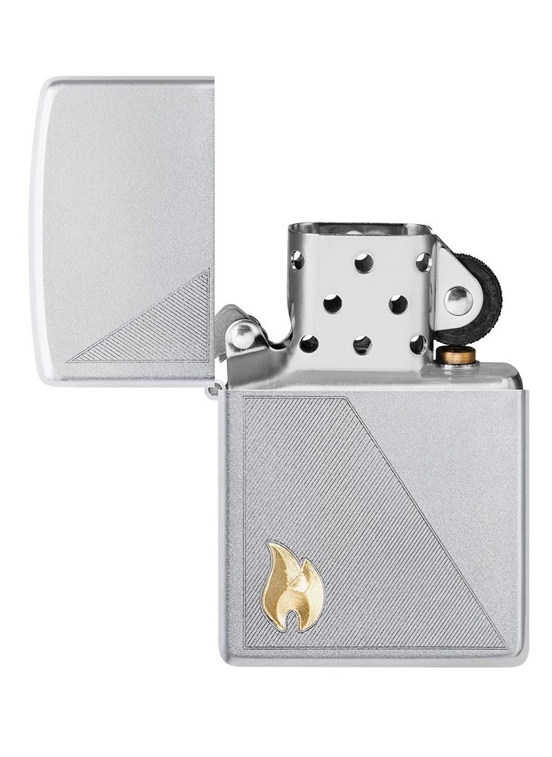 Ae181399 205 Zippo Flame Satin Chrome Windproof Lighter