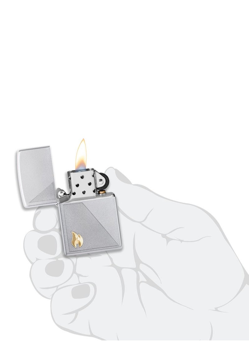 Ae181399 205 Zippo Flame Satin Chrome Windproof Lighter