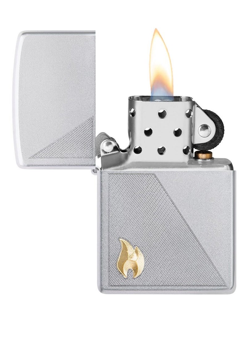 Ae181399 205 Zippo Flame Satin Chrome Windproof Lighter