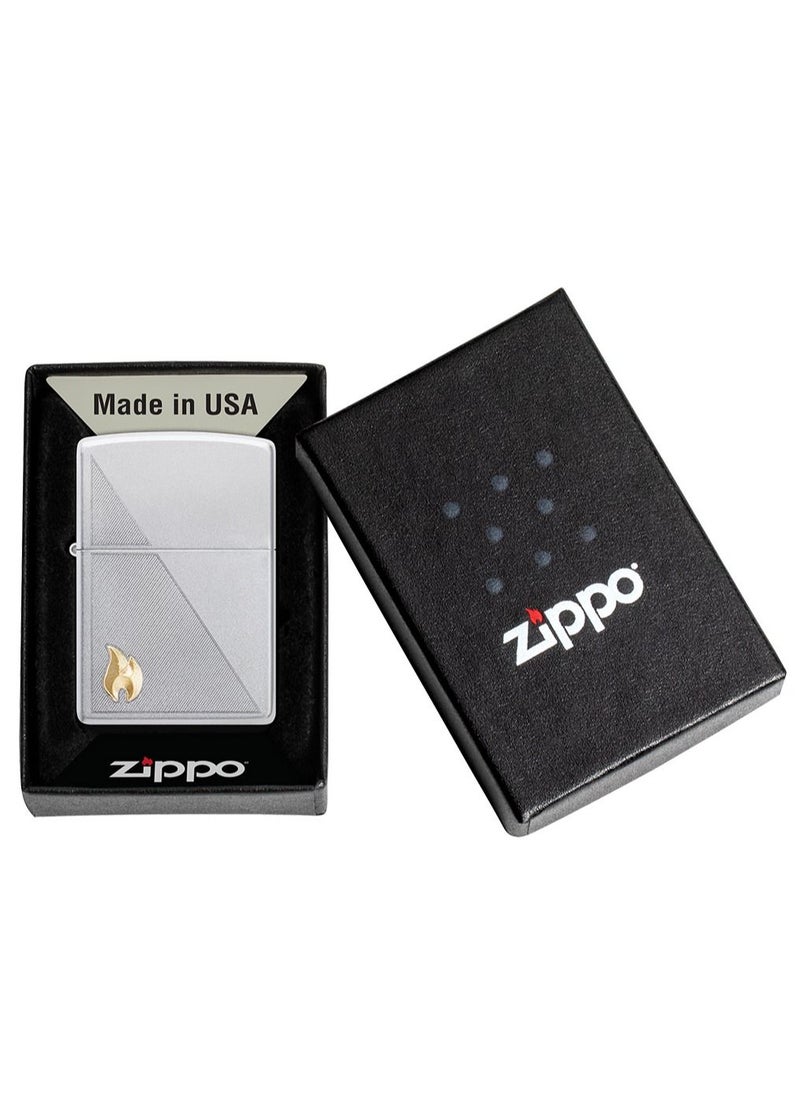 Ae181399 205 Zippo Flame Satin Chrome Windproof Lighter