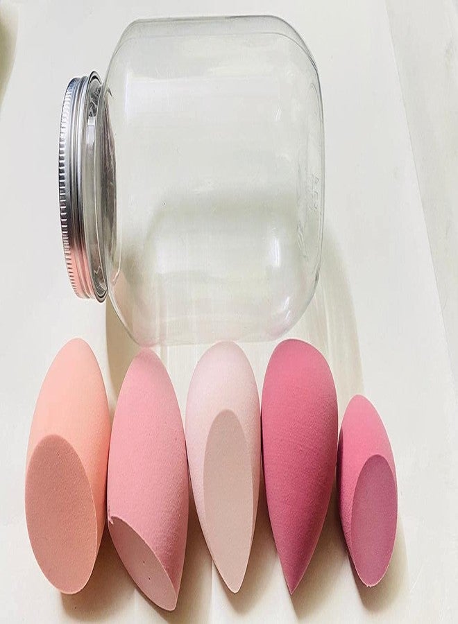 VBA 5PCS Latex-Free Makeup Sponge Set with Jar Beauty Skincare Makeup Applicator Foundation Concealer Highlighter Blush Contour Liquid Cream Powder Wet Dry Blending/SPONGE - Image 2