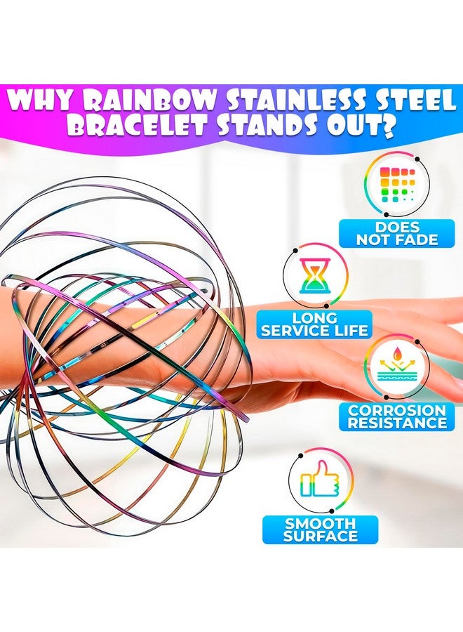DIMROM 2Pcs Flow Ring Spinner Ring Arm Toy Stainless Steel Geometric Magic 3D Bracelet Spring Fidget Ring for Stress Relief Rainbow Metal Circles Toys Kinetic Ring Spiral Toy Kinetic Toys for Kids and Adults - Image 3