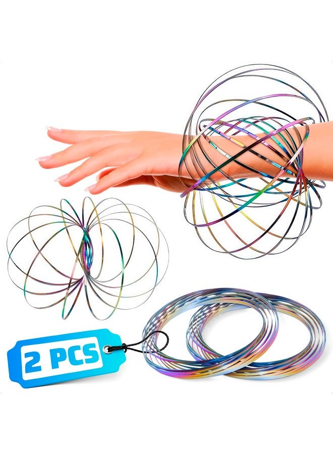DIMROM 2Pcs Flow Ring Spinner Ring Arm Toy Stainless Steel Geometric Magic 3D Bracelet Spring Fidget Ring for Stress Relief Rainbow Metal Circles Toys Kinetic Ring Spiral Toy Kinetic Toys for Kids and Adults - Image 1