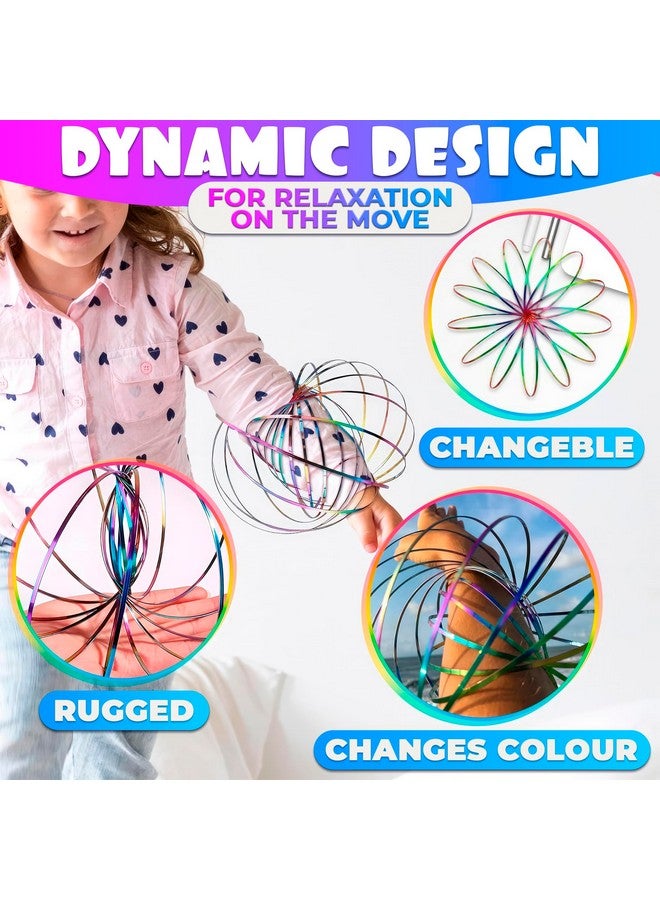 DIMROM 2Pcs Flow Ring Spinner Ring Arm Toy Stainless Steel Geometric Magic 3D Bracelet Spring Fidget Ring for Stress Relief Rainbow Metal Circles Toys Kinetic Ring Spiral Toy Kinetic Toys for Kids and Adults - Image 4