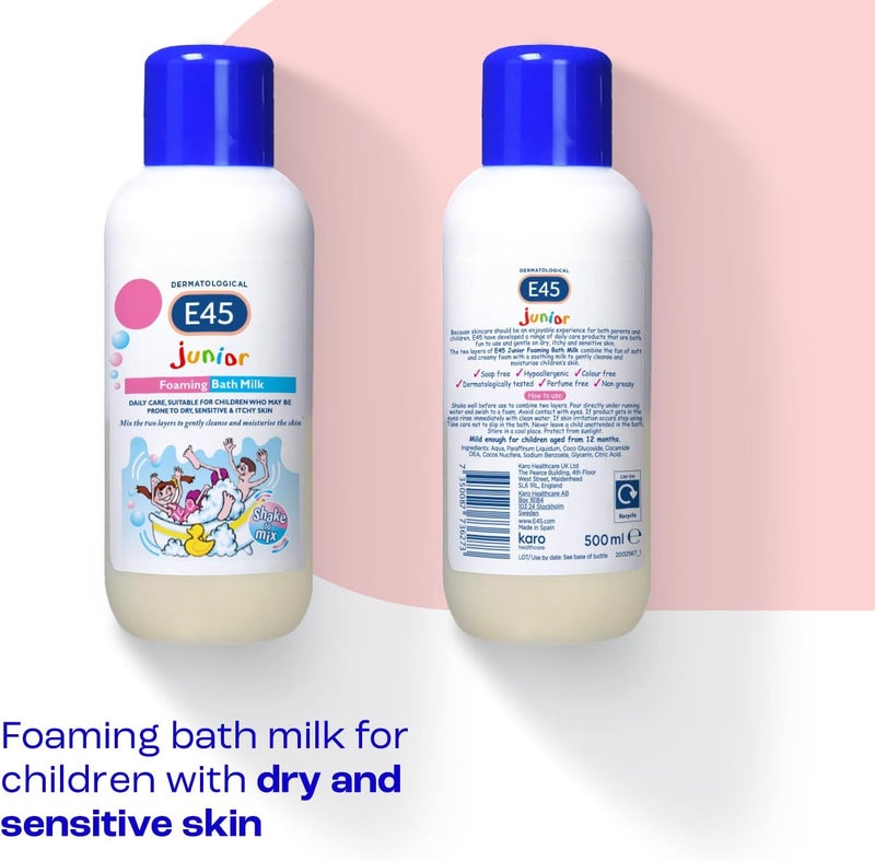 E45 Junior Foaming Bath Milk - 500ml for Sensitive Skin - Image 1