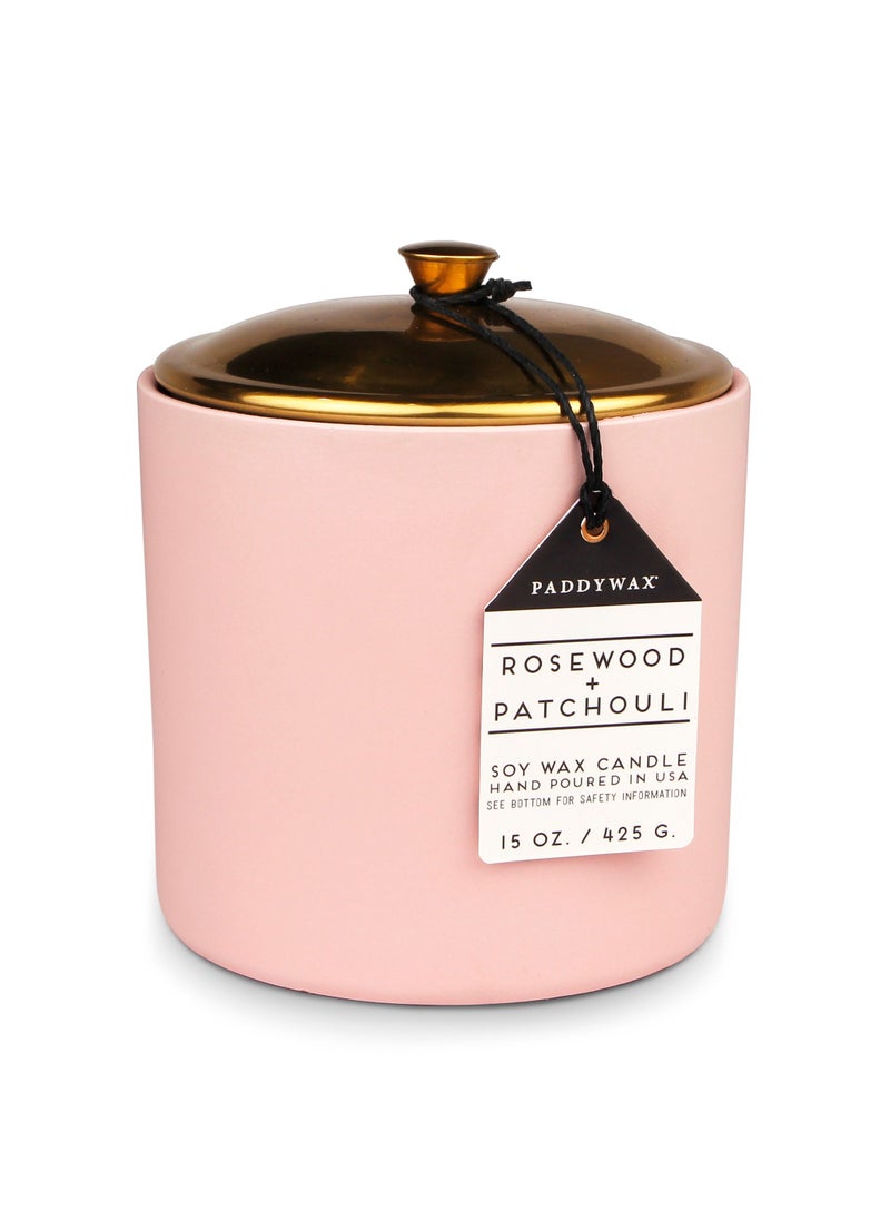 Paddywax Hygge 425g Candle, Blush Ceramic with Lid - Rosewood Patchouli  - Image 2