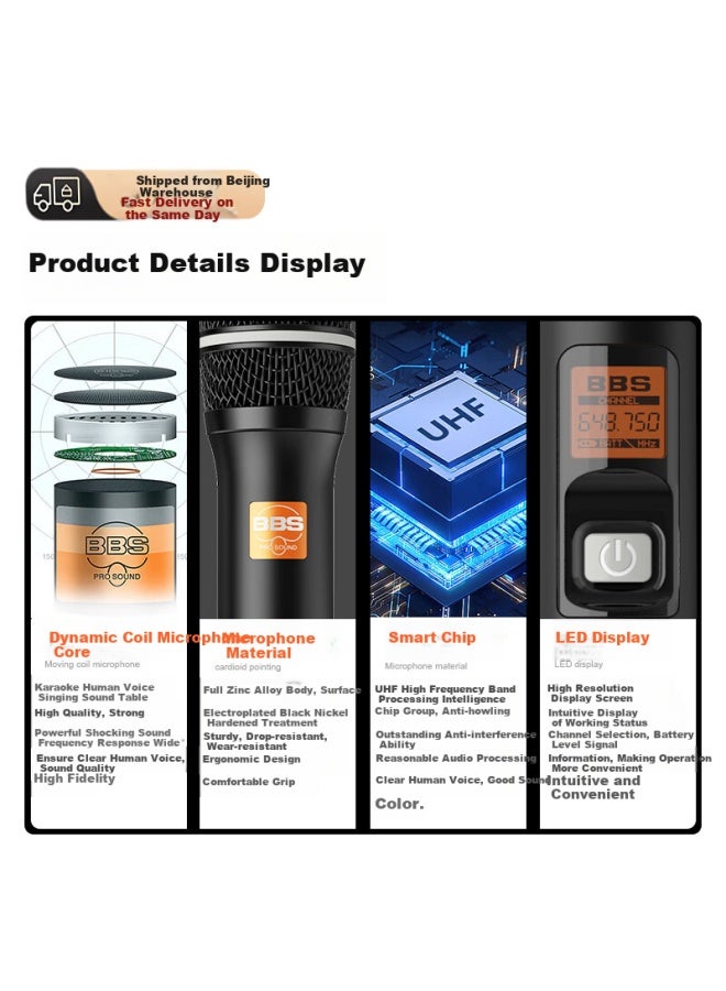 BBS Handheld Wireless Microphone Uhf 4 Channels Receiver For Karaoke Singing. - Image 5