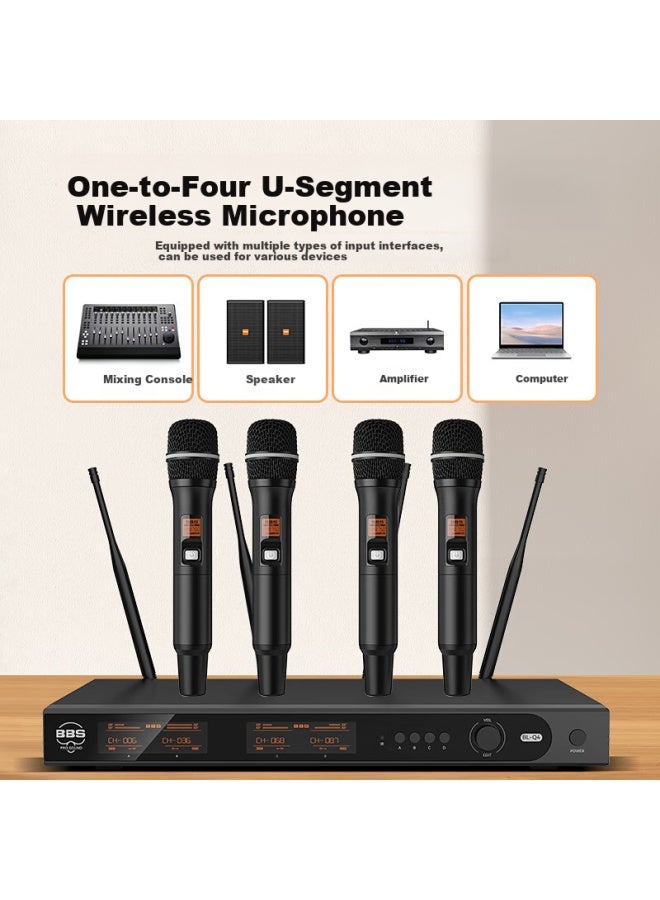 BBS Handheld Wireless Microphone Uhf 4 Channels Receiver For Karaoke Singing. - Image 1