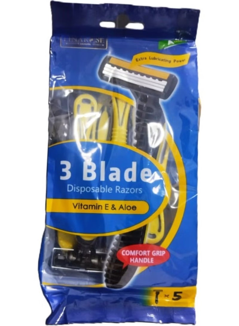 لينا روز شفرات حلاقة ليناروز ثلاثية الشفرات للاستخدام مرة واحدة، مع فيتامين E والصبار، ٥ قطع