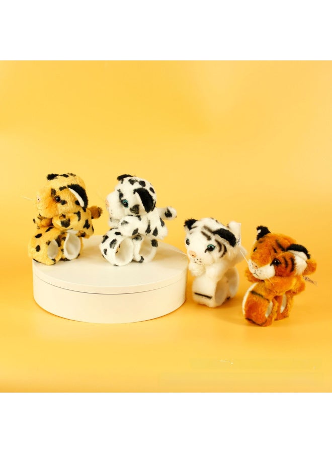 Cute Tiger Plush Toys Leopard Print Dolls Slap Bracelets Creative Wristbands Children's Hand Ornaments Zoo Gifts-Color:Flying White Tiger Bracelet-Height:All Yards